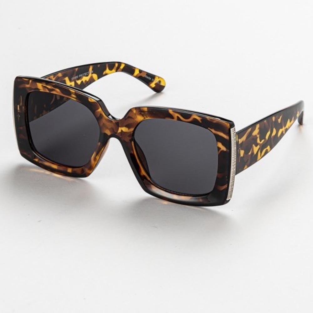 Leopard Print Bold Square Frame Sunglasses 2 pack